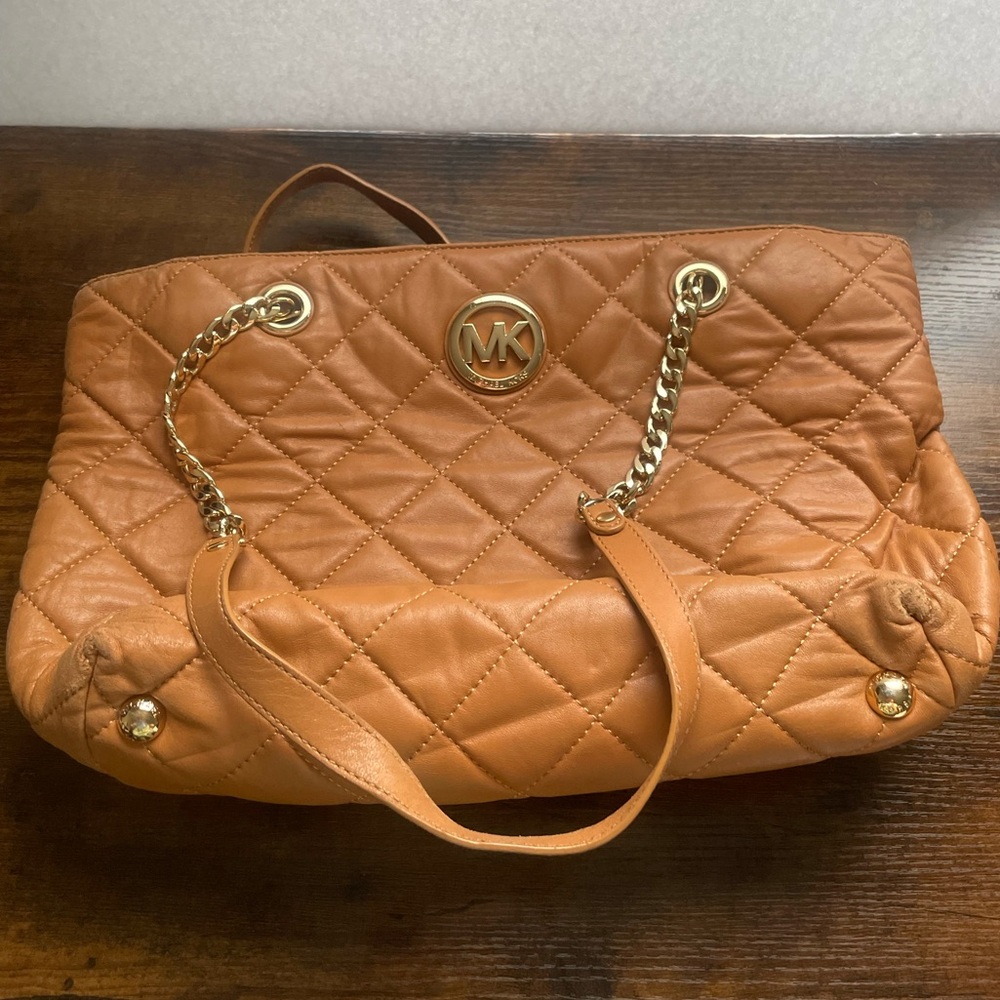 Michael Kors Tan Quilted Leather Shoulder Bag
